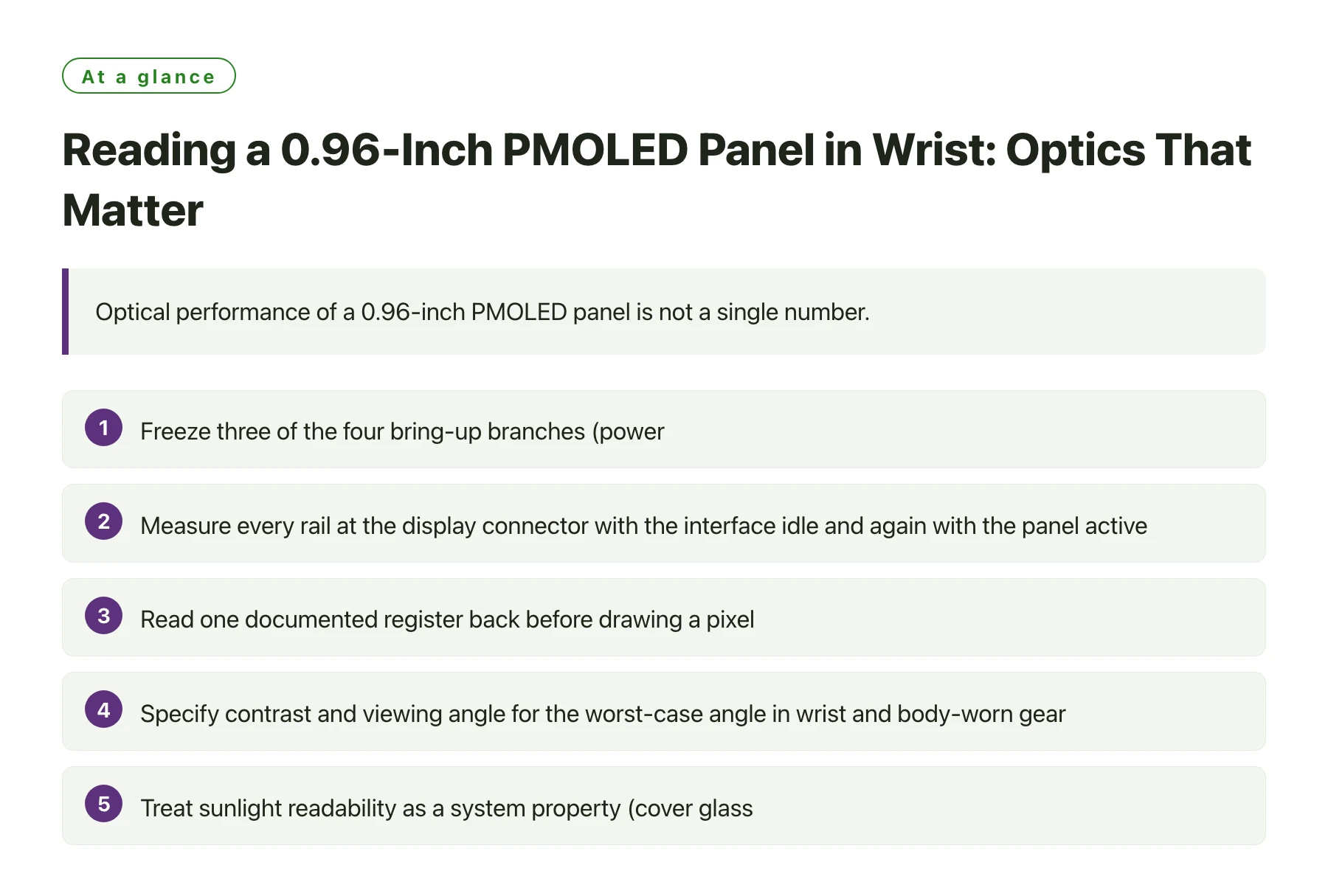 Reading a 0.96-Inch PMOLED Panel in Wrist: Optics That Matter——全文要点速览
